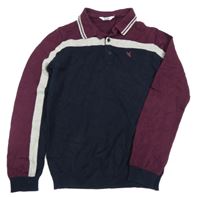 Tmavomodro-vínovo-šedý polo svetr s výšivkou M&Co.
