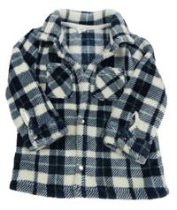 Tmavomodro-smetanová kostkovaná chlupatá košilová bunda Topolino