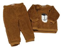 2set - Hnědá chlupatá mikina s medvědem + tepláky Ergee