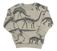 Světlešedá mikina s kostrami dinosaurů Nutmeg