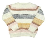 Bílo-barevný pruhovaný chlupatý svetr Primark