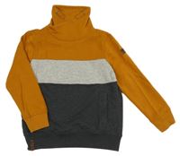 Medovo-šedo-antracitová mikina s komínovým límcem Yigga