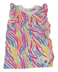 Nové - Bílo-barevné vzorované tričko s volánky Dunnes