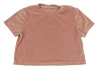 Starorůžové plyšové crop tričko
