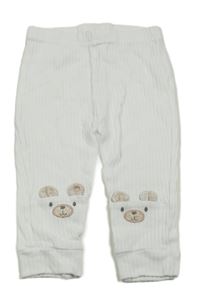 Bílé žebrované lehké tepláky s medvědy Nutmeg