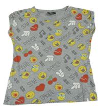 Šedé melírované tričko se smajlíky