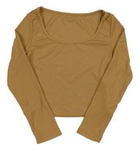 Hnědé žebrované crop triko Shein