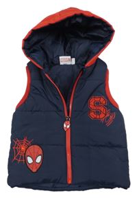 Tmavomodro-červená šusťáková zateplená vesta se Spidermanem a kapucí Marvel