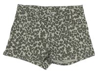 Khaki riflové kraťasy s leopardím vzorem H&M
