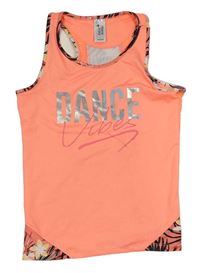 Neonově oranžový sportovní top s květy s nápisem C&A