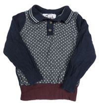 Tmavomodro-šedý vzorovaný lehký svetr s límečkem Matalan