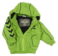 Zelená šusťáková zateplená bunda s logem a kapucí zn. Hummel