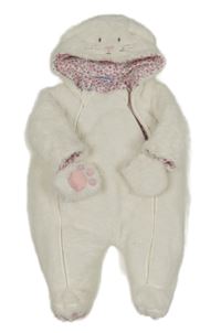 Bílá chlupatá zateplená kombinéza s králíkem a kapucí + rukavice zn. Jojo Maman Bébé