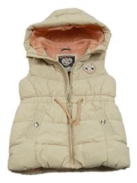 Světlebéžová šusťáková zateplená vesta s Minnie a kapucí C&A