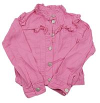 Růžová crop riflová bunda s volánky dunnes