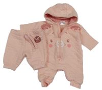 2 set - světlerůžová prošívaná tepláková kombinéza s kapucí + tepláky 