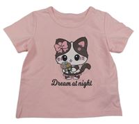 Světlerůžové tričko s kočkou 