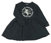 Antracitové teplákové šaty s jednorožcem F&F