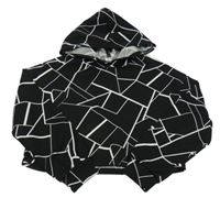 Černo-bílá vzorovaná crop lehká mikina s kapucí Shein