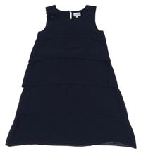 Tmavomodré vrstvené šifonové šaty 