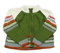 Zeleno-bílý vzorovaný propínací svetr 