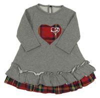 Šedé teplákové šaty s červeným srdcem a volánky 