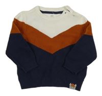 Tmavomodro-bílo-hnědý svetr C&A