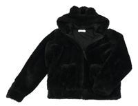 Černá kožešinová podšitá bunda s kapucí H&M