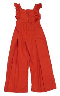 Červený kalhotový overal s volánky