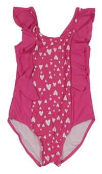 Růžové jednodílné plavky se srdíčky a volánky Yigga