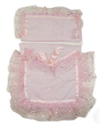 2 set - růžová peřinka s volánky + polštářek do košíku 