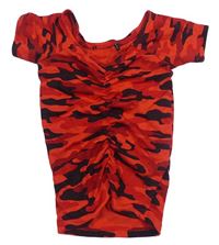 Červeno-černé žebrované army crop tričko 