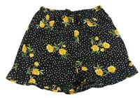 Černé puntíkaté květované kraťasy Primark