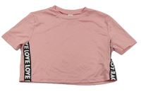 Růžové crop tričko s nápisy Shein