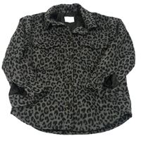 Šedo-černá košilová vlněná bunda s leopardím vzorem Zara