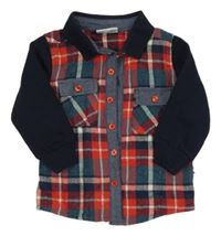 Tmavomodro-červená kostkovaná košile s míčem