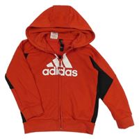 Červeno-černá propínací mikina s logem a kapucí Adidas