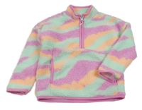 Mintovo-růžovo-oranžová vzorovaná huňatá mikina Dunnes Stores