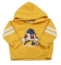 Hořčicová mikina s míčem a pruhy a kapucí