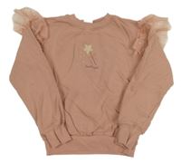 Růžová mikina s hůlkou a tylovými volánky 