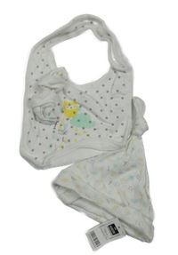 Nové - 3set - Bílo-barevná čepice s písmenky + bílo-šedý puntíkatý bryndák + rukavičky Dunnes