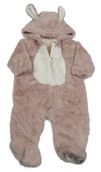 Růžovo-bílá kožešinová podšitá kombinéza s kapucí Next