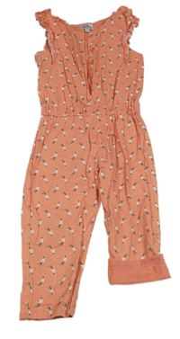 Korálový kalhotový overal s ptáčky 