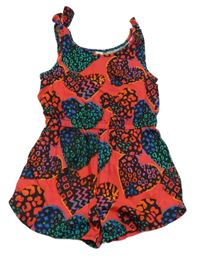 Černo-fuchsiovo-barevný vzorovaný kraťasový overal Tu