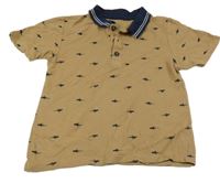 Hnědo-tmavomodré polo tričko se žraloky Topolino