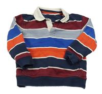 Tmavomodro-vínovo-oranžová pruhovaná mikina s límečkem Nutmeg