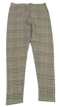 Béžovo-šedo-vínové kostkované legíny Primark