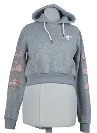 Dámská šedá crop mikina s květy a kapucí zn. Hype vel. 32