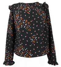 Dámská černá kytičkovaná halenka s volánky New Look 