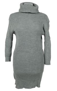 Dámské šedé žebrované svetrové šaty s rolákem 